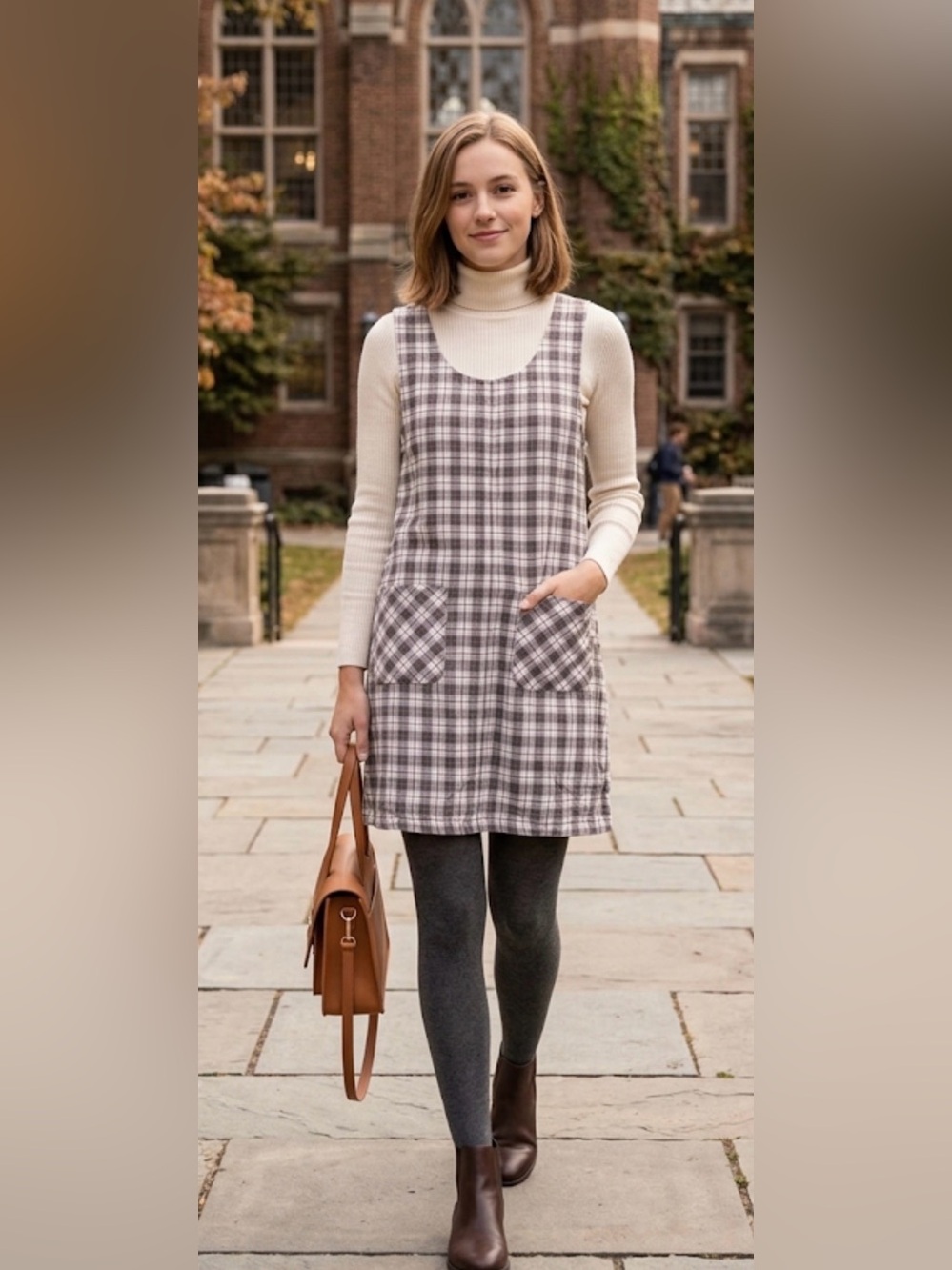 Mountain‎ lake casuals linen/cotton L Sleeveless Plaid Pocket Tunic Dress